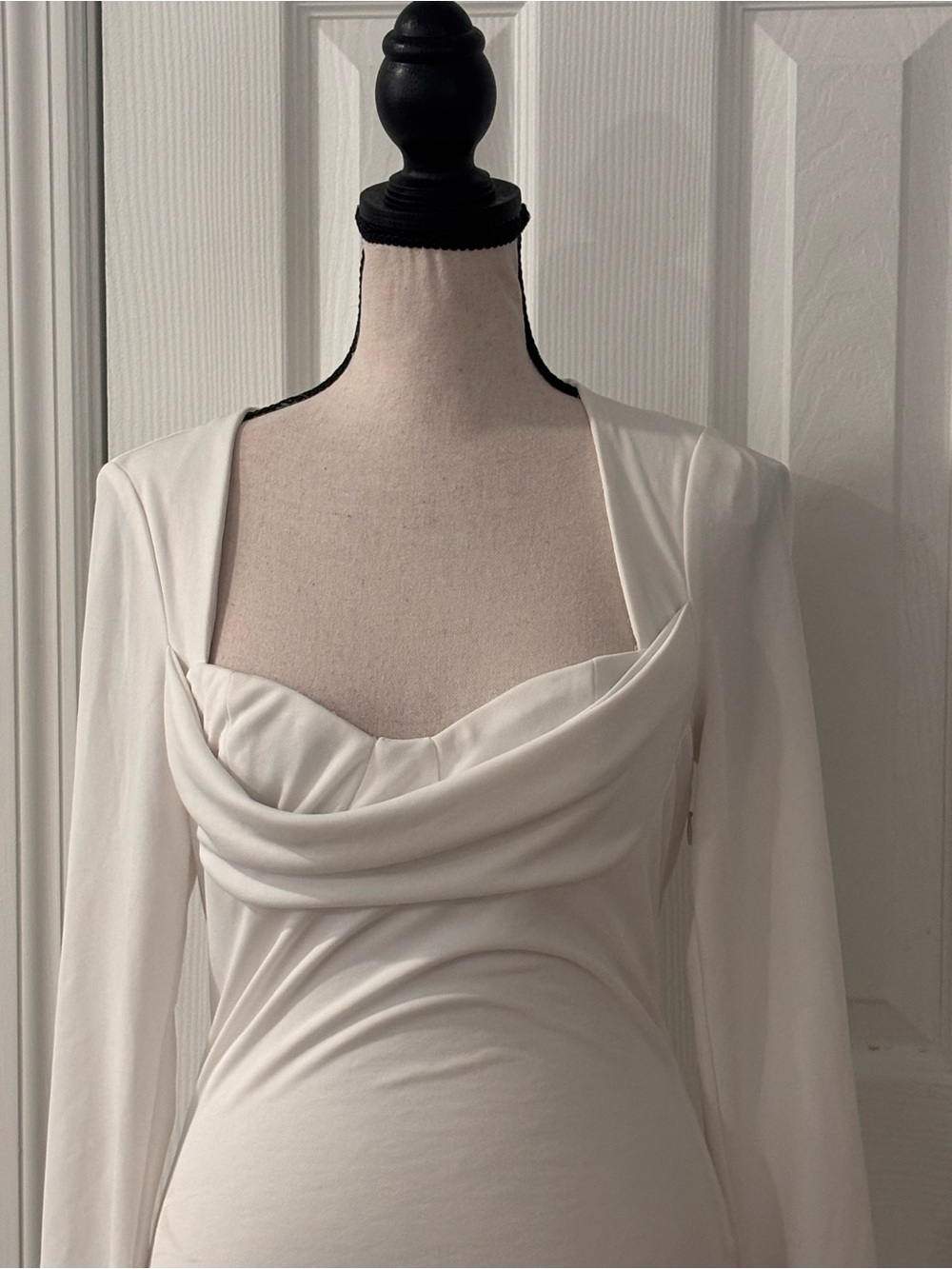 ⚪️Astr White Draped Bust Long-Sleeve Bodysuit - Picture 3 of 13